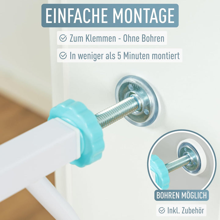 ib style® Berrin Treppengitter 67-175cm | Türschutzgitter | Ohne Bohren | Auto-Close | 90° Stop |Wei