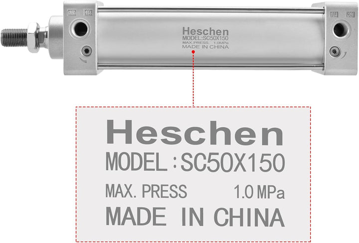 Heschen Pneumatischer Standard-Luftdruckzylinder, SC 50-150, PT1/4 Anschluss, 50mm Bohrung, 150mm Hu