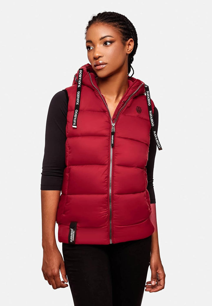 Navahoo Damen Steppweste leichte Outdoor-Weste Übergangsjacke mit Kapuze Kassidy XS-3XL XS Blood Red
