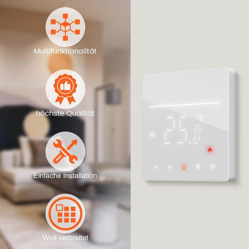 Digitale Heizthermostat, Briidea Digitale Thermostat with Touchscreen, Anwendbar Für Kabelsysteme in