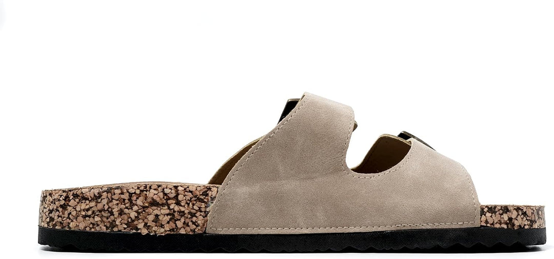 JOMIX Sommer Pantoletten Herren Kunstleder Sandalen Weiche Cork Fussbett Latschen Flache Strandschuh