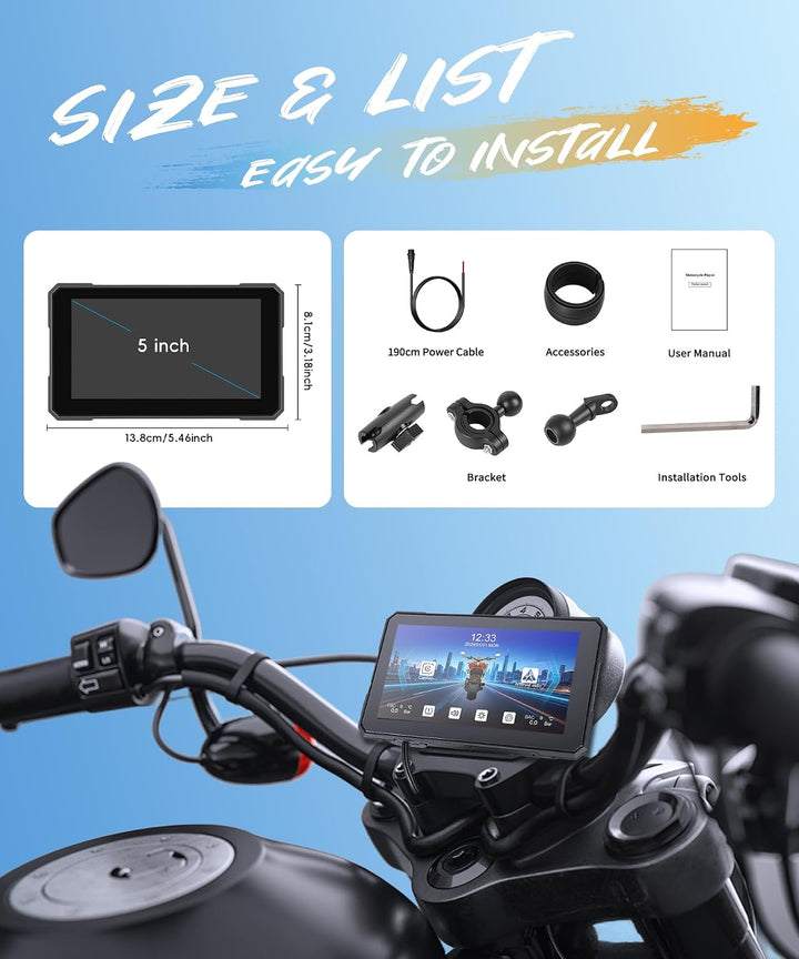 Motorrad Carplay Screen, 6 Zoll HD Touchscreen Bildschirm Autoradio für Motorrad, IP68 Wasserdicht m