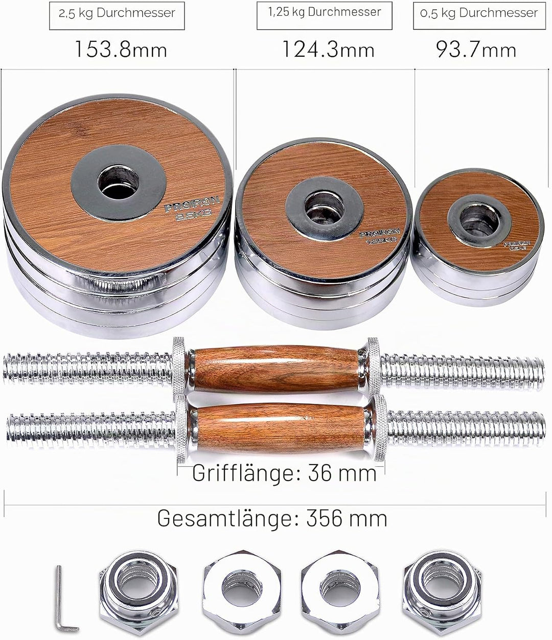 PROIRON Hanteln Walnuss-Stahl Hantel Set 20KG Einstellbare Hantel für Gym Office Home