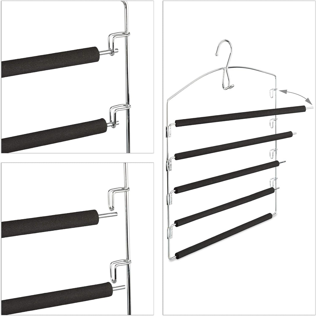 10 x Hosenbügel platzsparend, Hosenkleiderbügel mehrfach, Metall, gepolstert, HBT: 44,5x37x2,7 cm, S