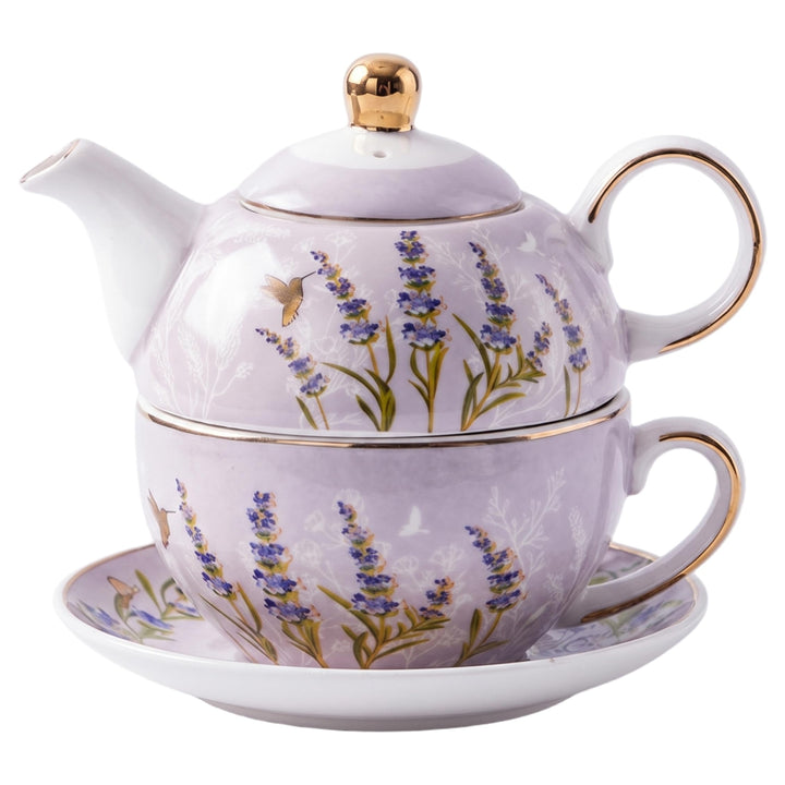 Tee-für-eins-Set, 1 Tee-für-eins-Set, Hochtemperatur-Keramik-Teekanne mit Tasse und Untertasse, lila