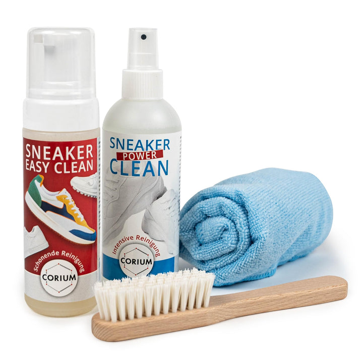 CORIUM, Sneaker Reiniger Set, Effektive Reiniger, Holzbürste & Mikrofasertuch, Set