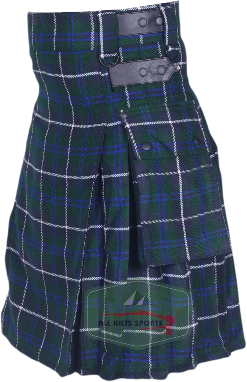 All Kilts Sports Utility-Kilt für Herren aus Acrylwolle mit Lederriemen Blue Douglas 48, Blue Dougla