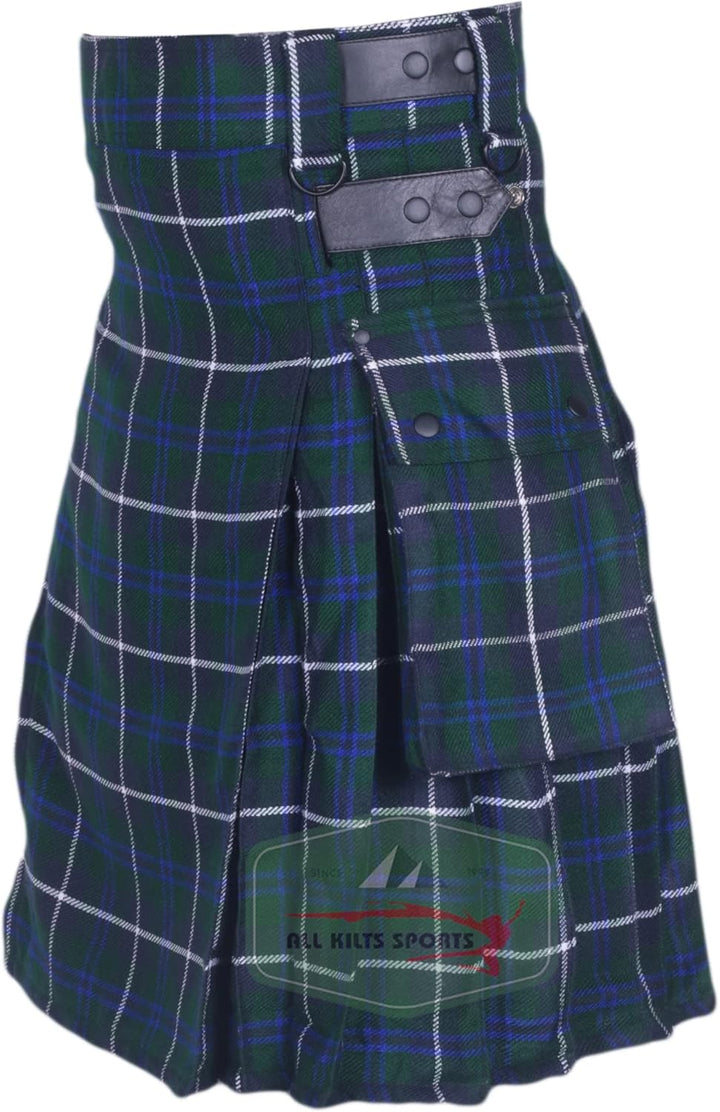 All Kilts Sports Utility-Kilt für Herren aus Acrylwolle mit Lederriemen Blue Douglas 48, Blue Dougla