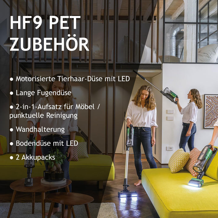 Hoover Akku-Staubsauger Tierhaare HF9 PET I Bis zu 240 m² bzw. 60 Min Laufzeit mit 2 Akkus I Leistun