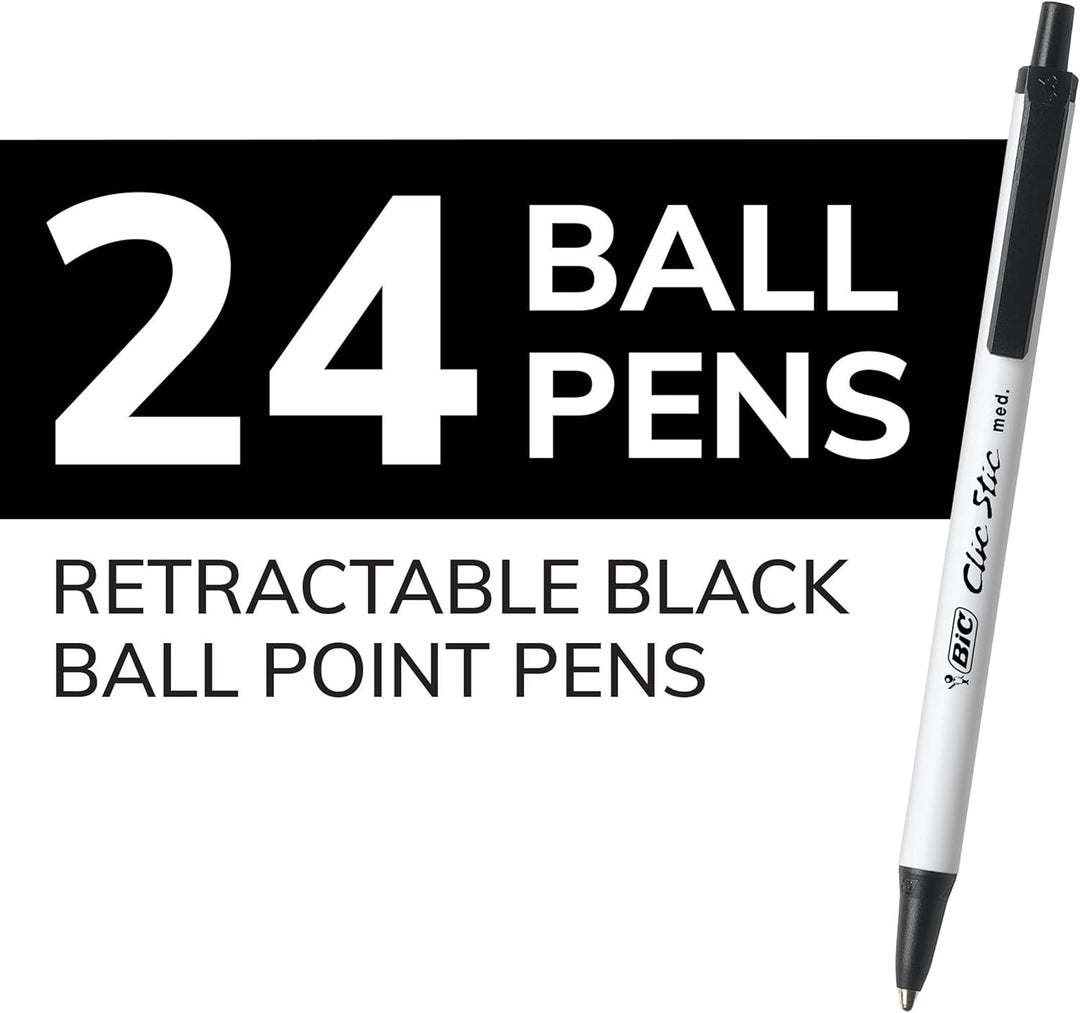 BIC Clic Stic Druckkugelschreiber, mittlere Spitze (1,0 mm), 24 Stück, rundes Schaft-Design für komf