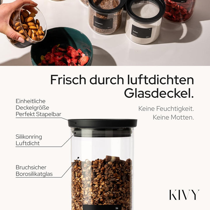 KIVY Grosses Vorratsglas mit transparenten Glasdeckel [3000ml] Luftdichtes - für Waschmittel - Wasch