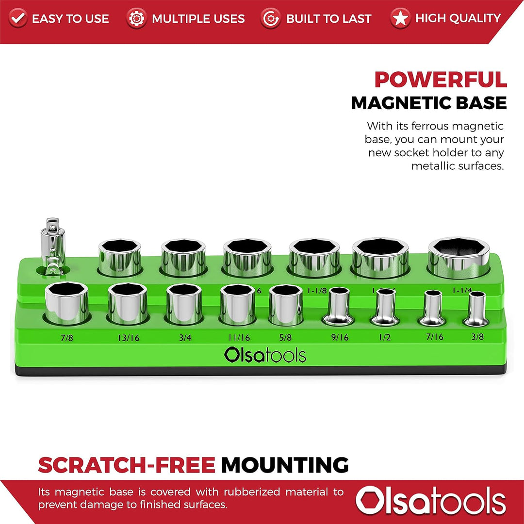 Olsa Tools Magnetischer Steckschlüssel-Organizer | 1,27 cm (1/2 Zoll) Antrieb | SAE | Grün | Für 16