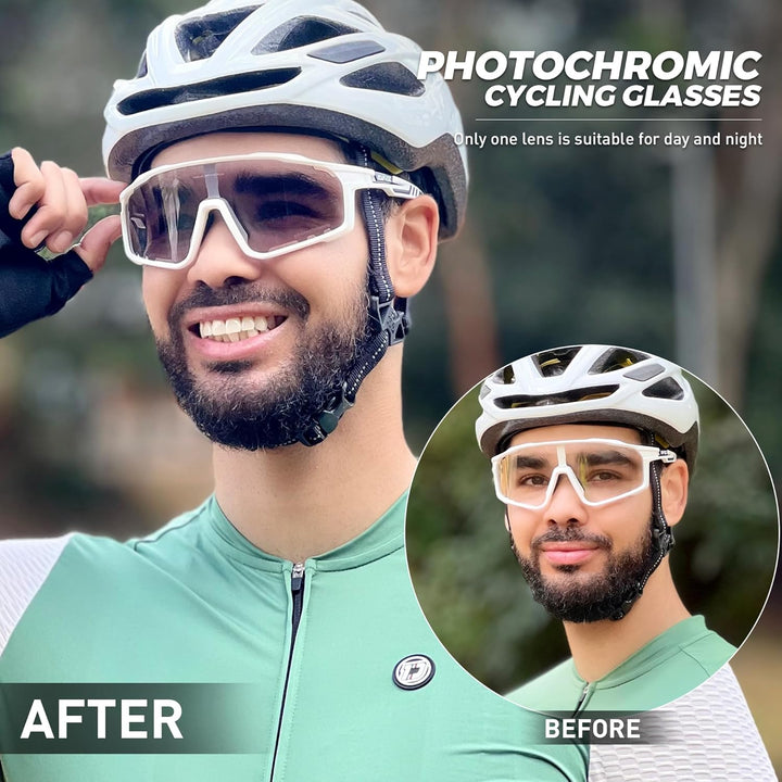 KAPVOE Photochromatische Fahrradbrille MTB Brille Selbsttönend Klar Radbrille Rennrad Sportbrille So