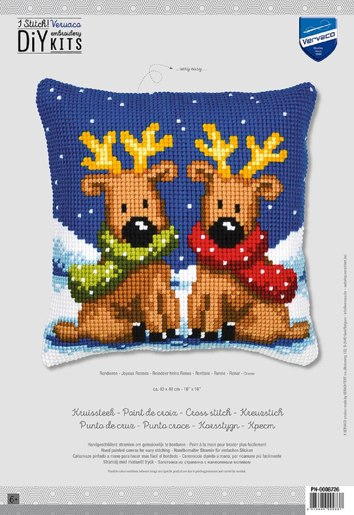 Vervaco PN-0008726 VER Kreuzstichkissen Rentiere Small Multicolor, Small Multicolor