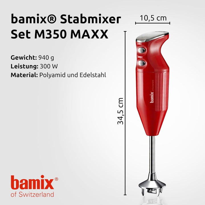 bamix Stabmixer Set M350 MAXX inkl. Multifunktions-, Fleisch-, Gemüsemesser, Quirl, Schlagscheibe au