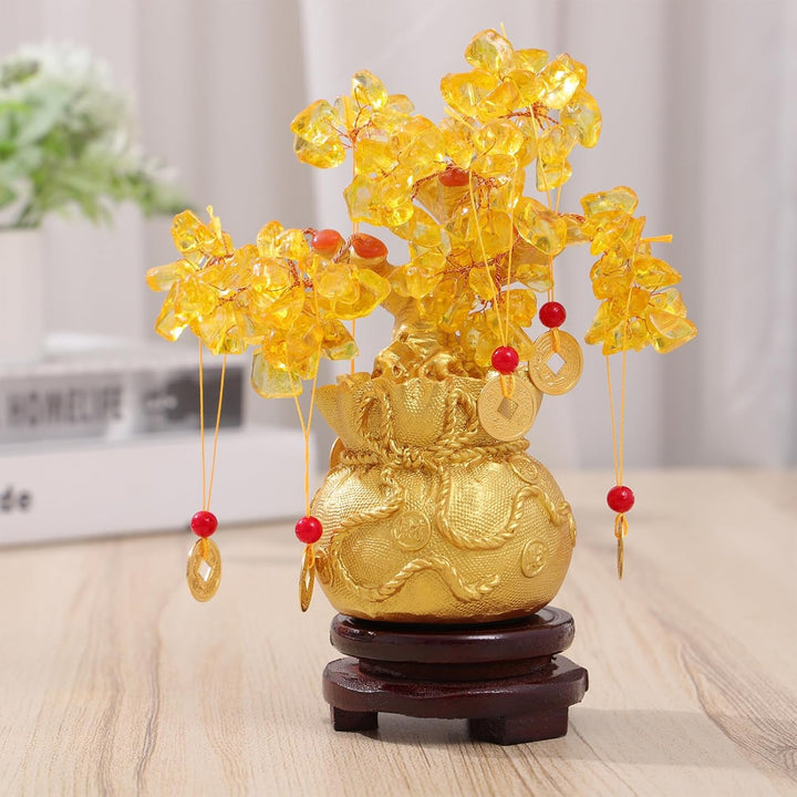 IMIKEYA Geldbaum Feng Shui Gold Glücksbaum Pfennigbaum Kristall Feng Shui Deko with Glücksmünzen und