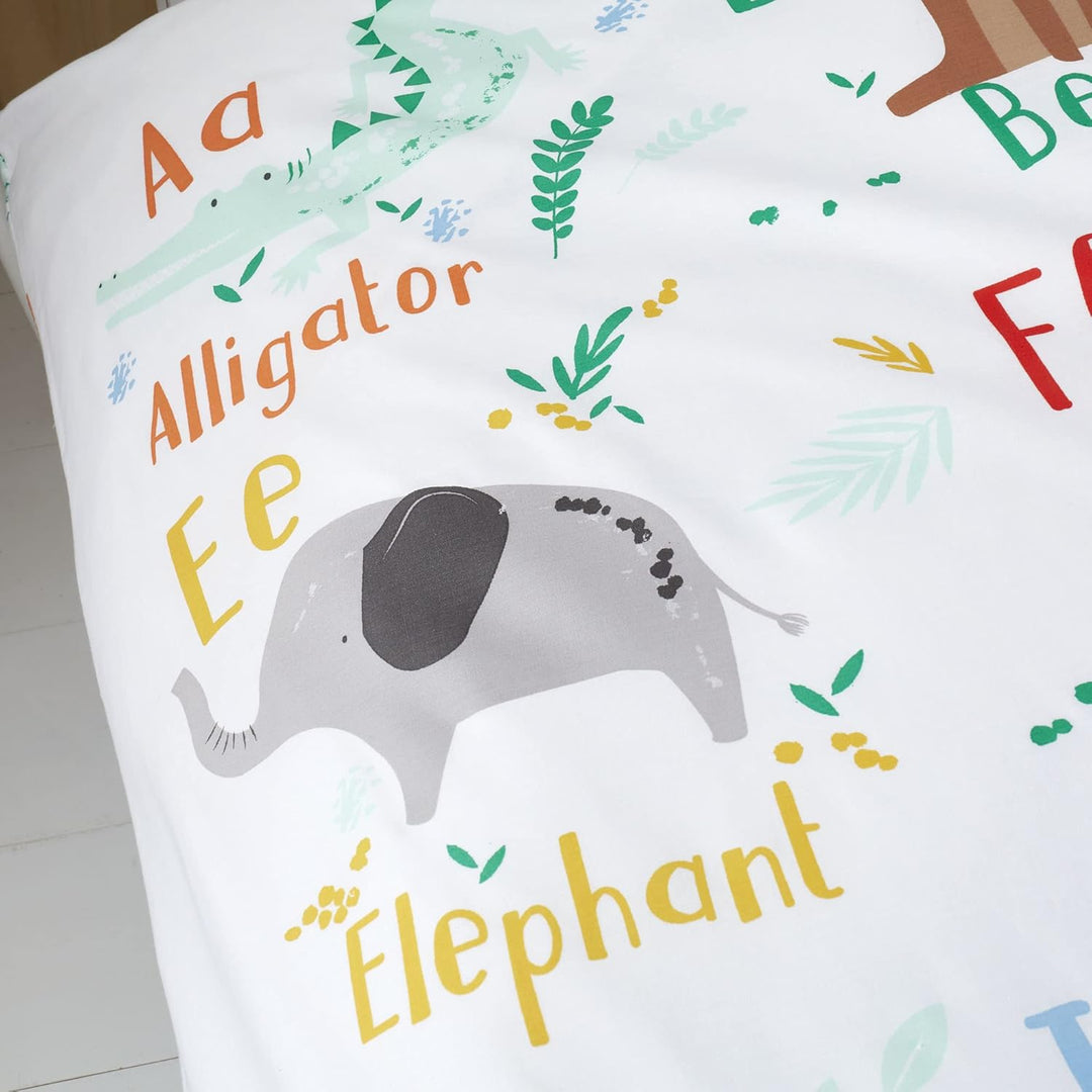 Happy Linen Company Bettwäsche-Set für Mädchen und Jungen, mit Tiermotiven, ABC, Weiss, mehrfarbig,