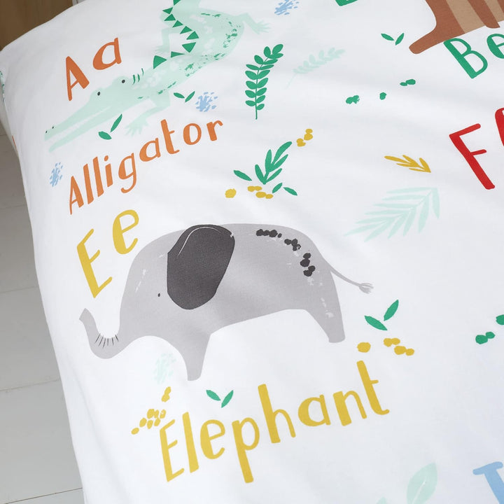Happy Linen Company Bettwäsche-Set für Mädchen und Jungen, mit Tiermotiven, ABC, Weiss, mehrfarbig,
