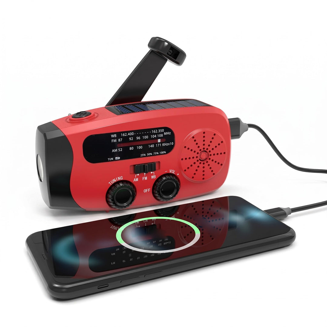 Bewinner Notfallkurbel Radio NOAA AM FM WB Wetteralarm, Solar Hand Crank Tragbares Radio mit LED -Ta