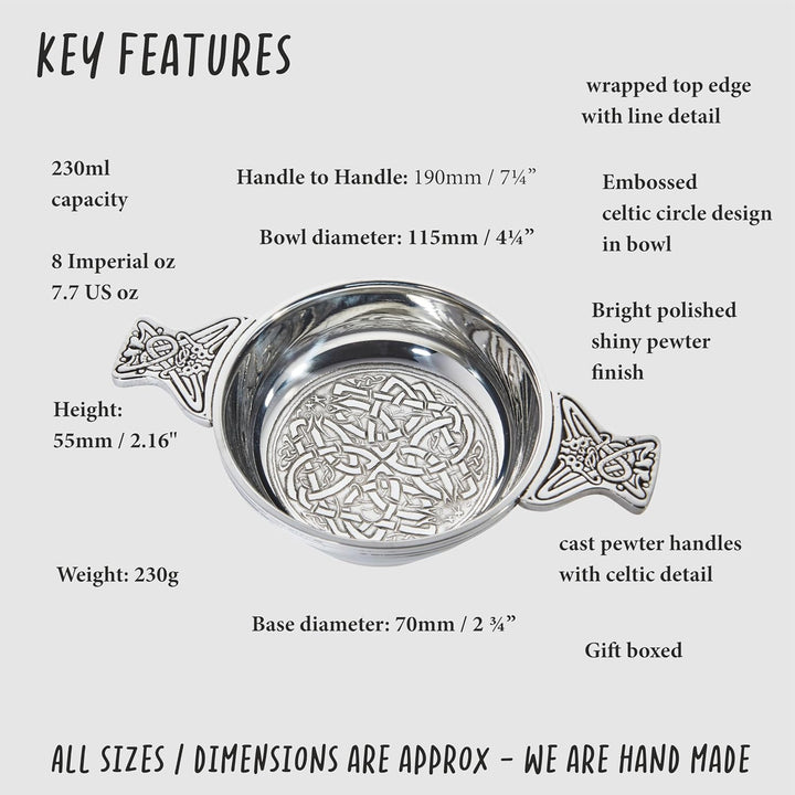 Wentworth Pewter - Keltische Kreise Zinn-Quaich Whisky Probierschale Loving Cup Burns Night