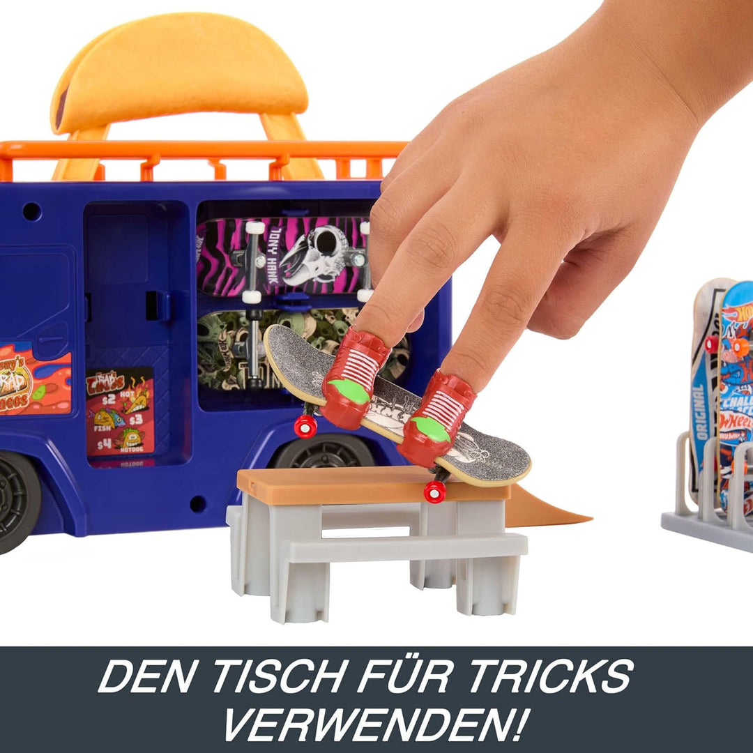 Hot Wheels Skate Taco-Truck Spielkoffer - Mit herausziehbarem Geländer für Coole Skate-Tricks, inklu