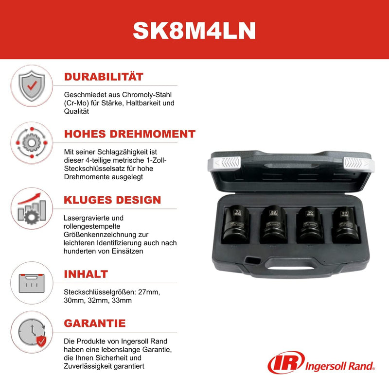 Ingersoll Rand, SK8M4LN, 1"-Antrieb metrische universal Steckschlüssel, 4er Set 1" Long 1" Long, Soc