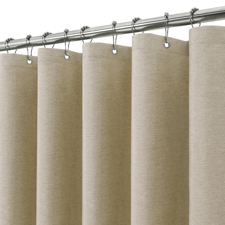 VANZAVANZU Duschvorhang Leinen mit Metall Duschvorhangringe Stoff Textil Badewannenvorhang Anti Schi