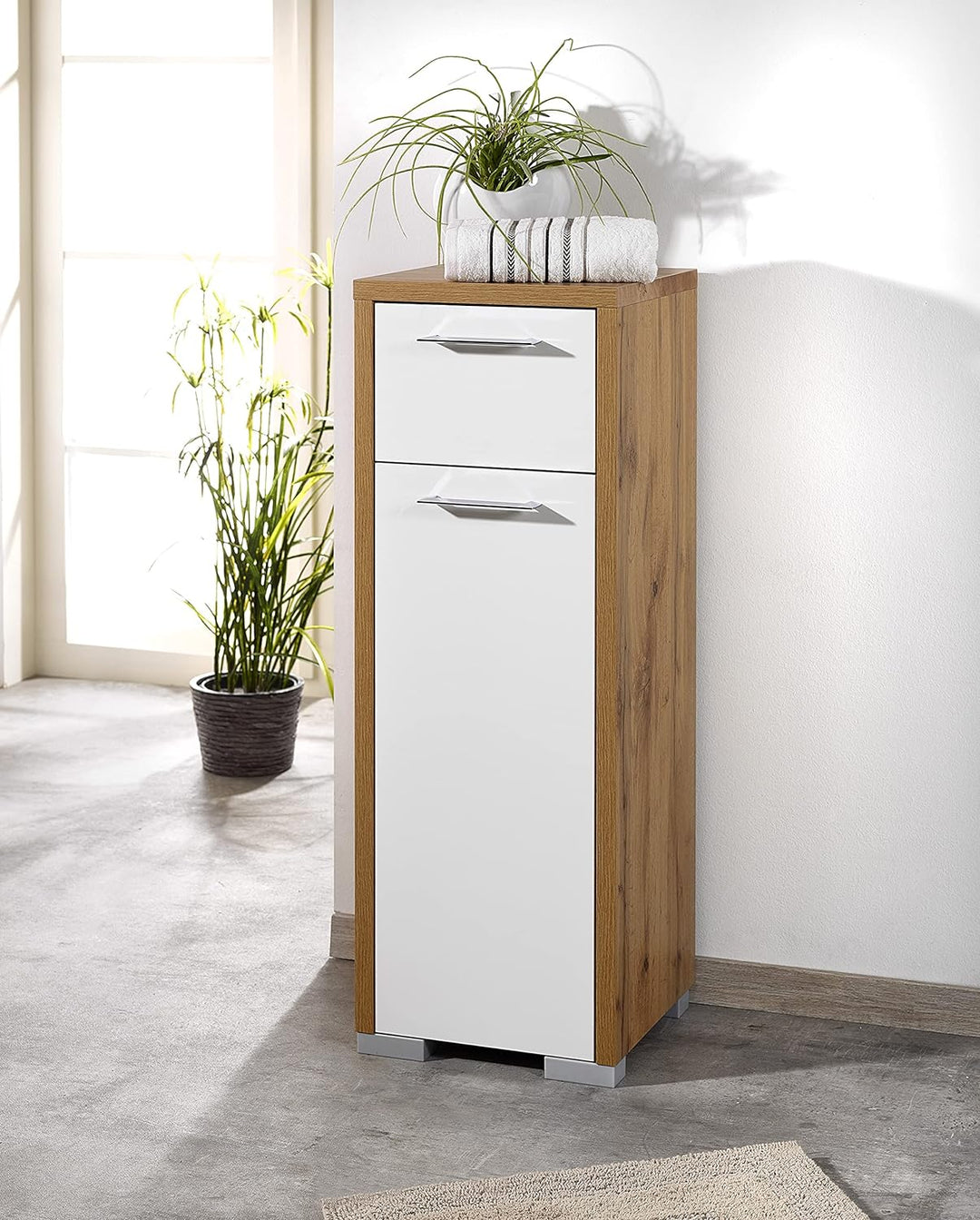 Schildmeyer Bella Midischrank 150644, Holzwerkstoff, Eiche Landhaus Dekor/weiss Glanz, 34,5/33 / 97