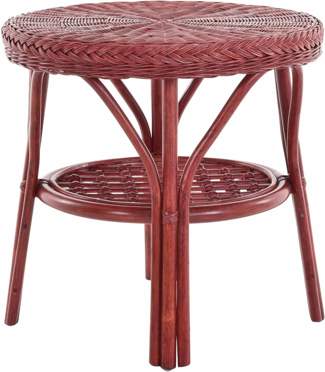 Rattan-Tisch/Beistelltisch Rund/Couchtisch Rattantisch Ablage (Bordeaux Rot)
