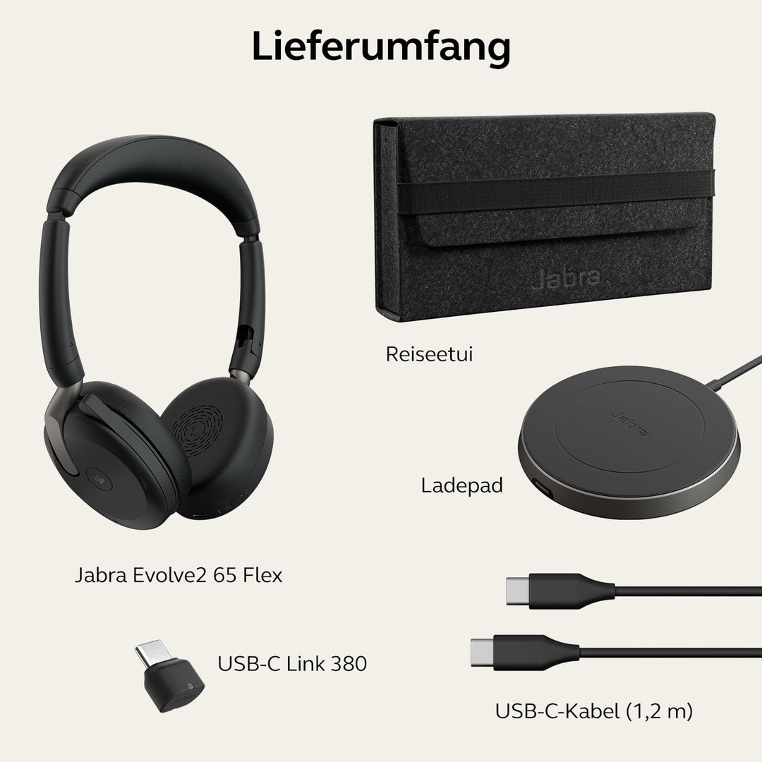 Jabra Evolve2 65 Flex - Schnurloses Stereo-Bluetooth-Headset mit geräuschunterdrückender Jabra Clear