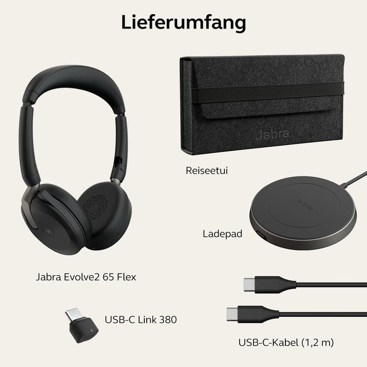 Jabra Evolve2 65 Flex - Schnurloses Stereo-Bluetooth-Headset mit geräuschunterdrückender Jabra Clear