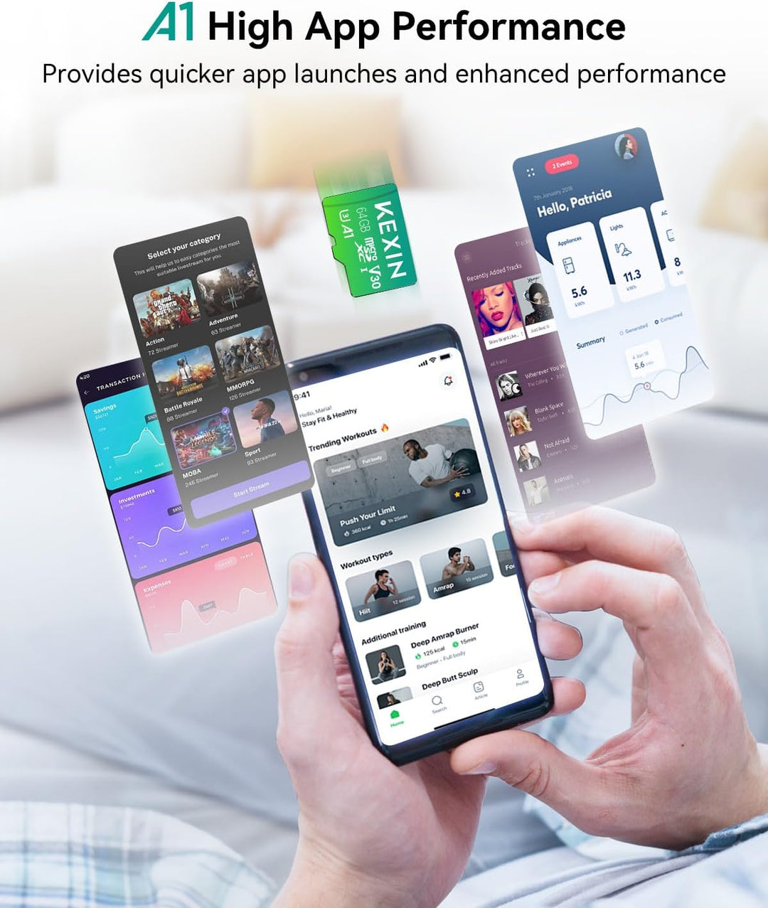 KEXIN Micro SD Karte 64GB 5er Pack Speicherkarte Micro SD mit SD Adapter, Bis zu 100 MB/s Lesegeschw