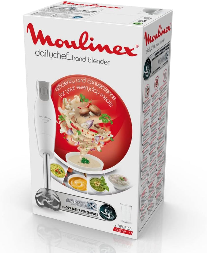 Moulinex Dailychef Weiss DD5511 Stabmixer, 600 W, bis zu 30% schnellere Ergebnisse, 2 Geschwindigkei