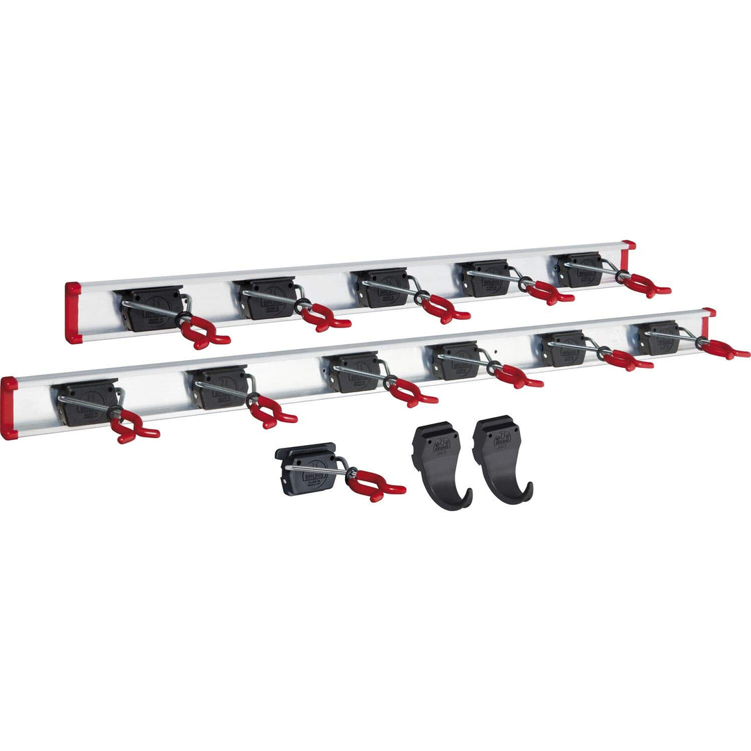 BRUNS 107869770-1_869765-1_869768_869773 Alu-Gerätehalter-Set, inkl. 12 Halter und 2 Haken, mit Schi