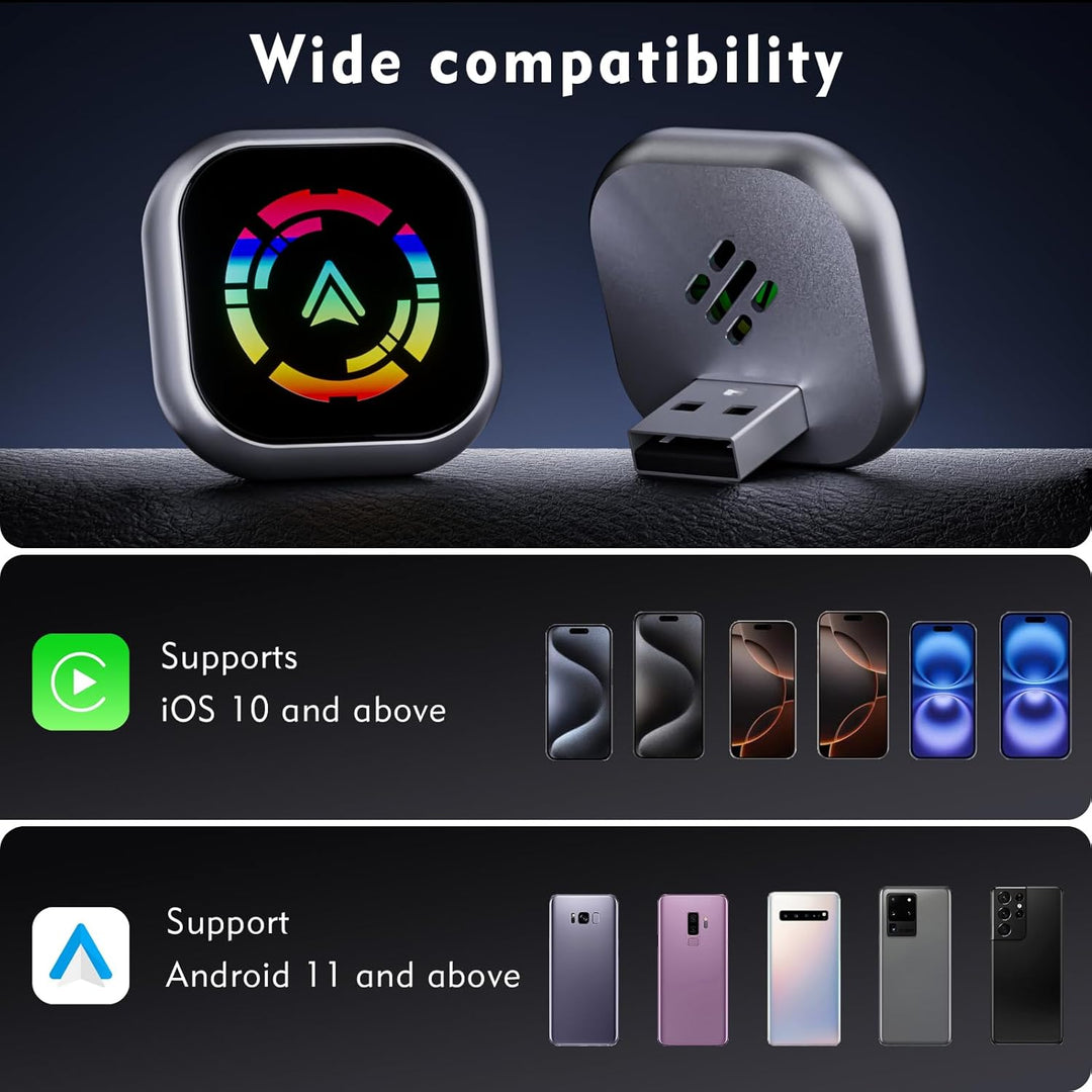 Wireless Carplay Adapter, 2 in 1 Android Auto&Carplay Wireless Adapter, Upgrade auf kabelloses CarPl