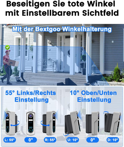 Bextgoo Türklingel mit Kamera, Mehrwinkelständer, 2K FHD Funkklingel mit Kamera WLAN, 10000mAh Akku,