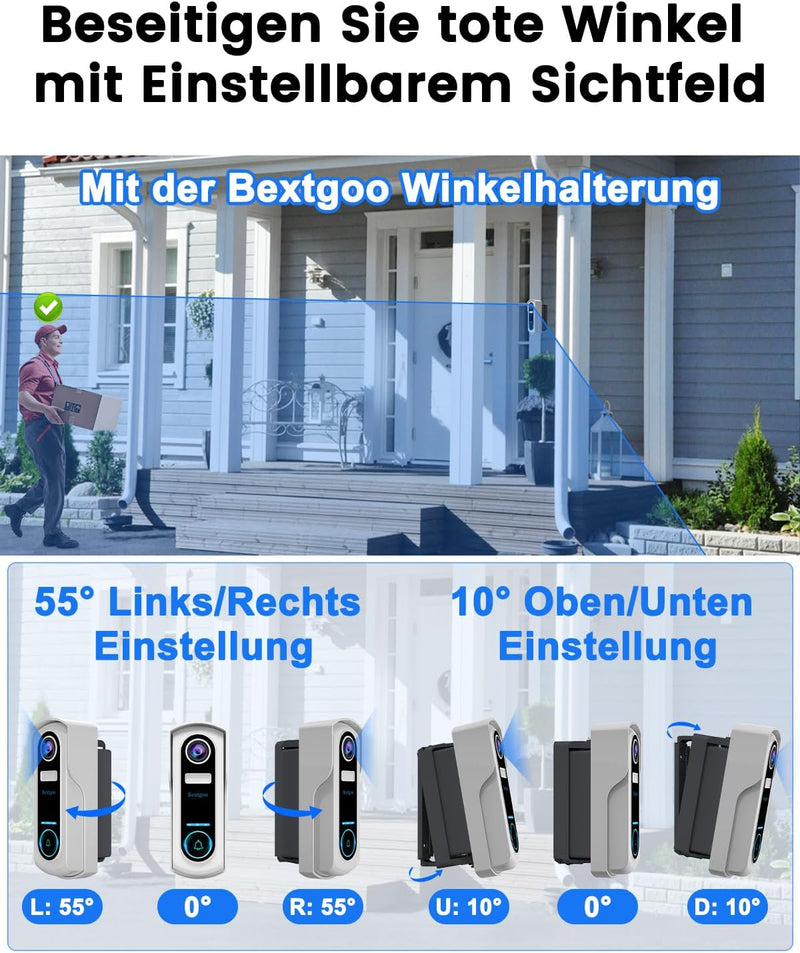 Bextgoo Türklingel mit Kamera, Mehrwinkelständer, 2K FHD Funkklingel mit Kamera WLAN, 10000mAh Akku,