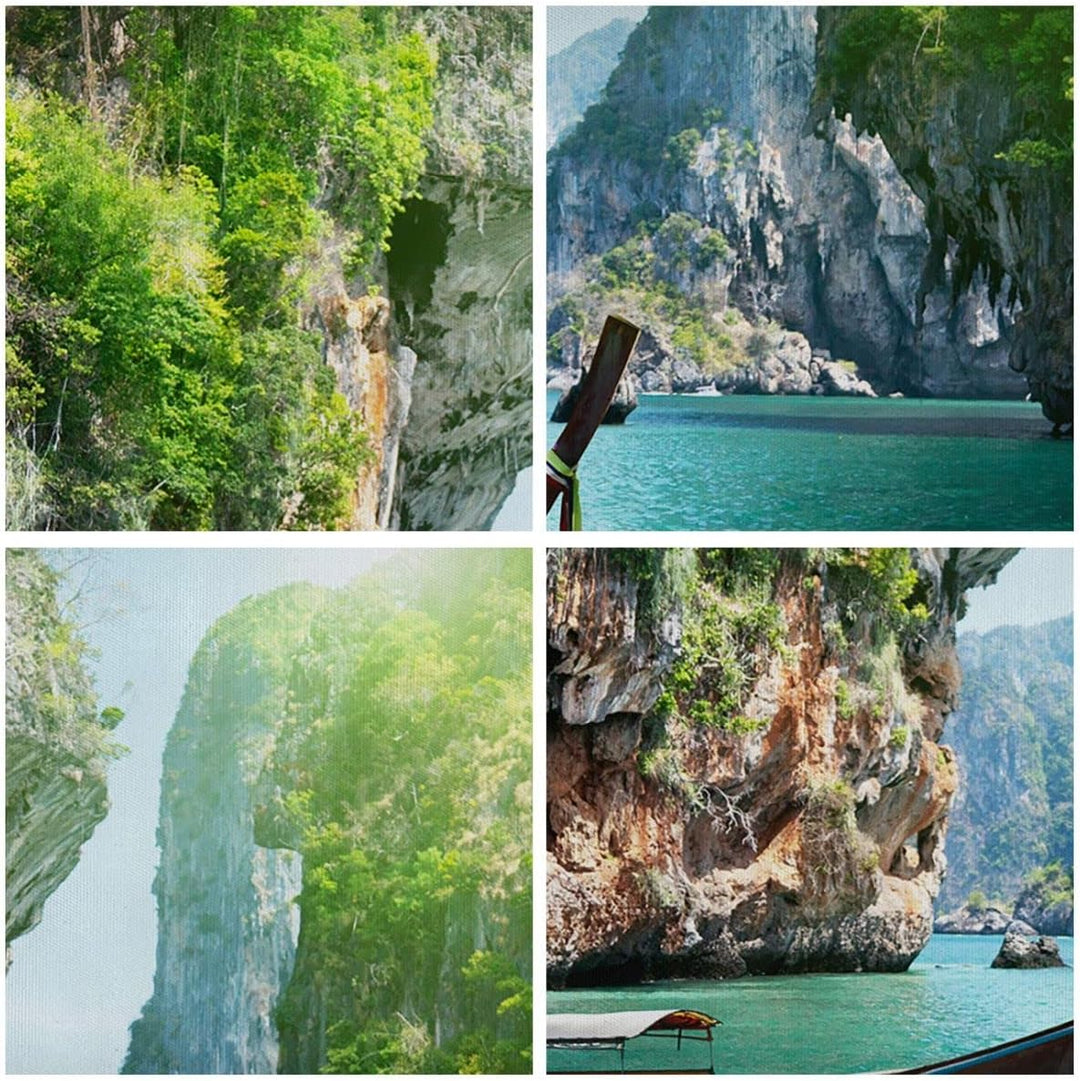 Bilder auf Leinwand Boot Klippen Natur Felsen Leinwandbild mit Rahmen 45x80cm Wandbilder Dekoration