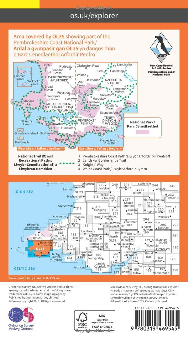 South Pembrokeshire / De Sir Benfro (OS Explorer Map Active), Karte