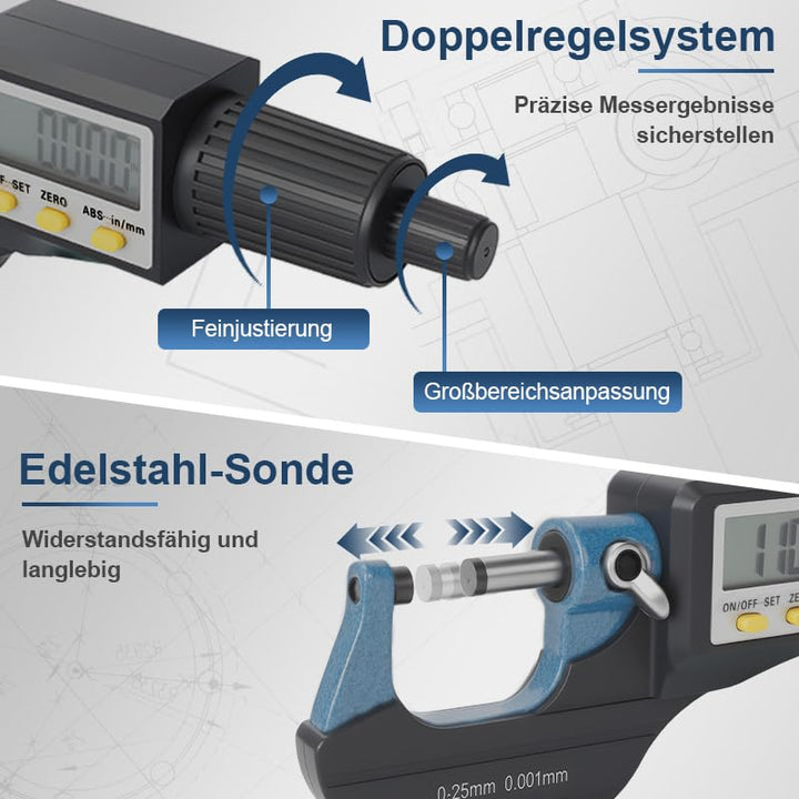 Beslands Mikrometer Digital Bügelmessschraube 0-25mm/ 0.001mm Hohe Präzision Elektronische Digitale