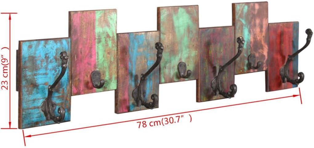 Hothingwell Wandgarderobe, 7 Haken, Massivholz | Unsichtbare Montage, handgefertigt, Vintage-Stil, e