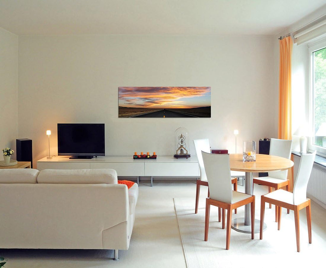 Paul Sinus Art Panoramabild auf Leinwand und Keilrahmen 150x50cm USA Death Valley Strasse Abendrot