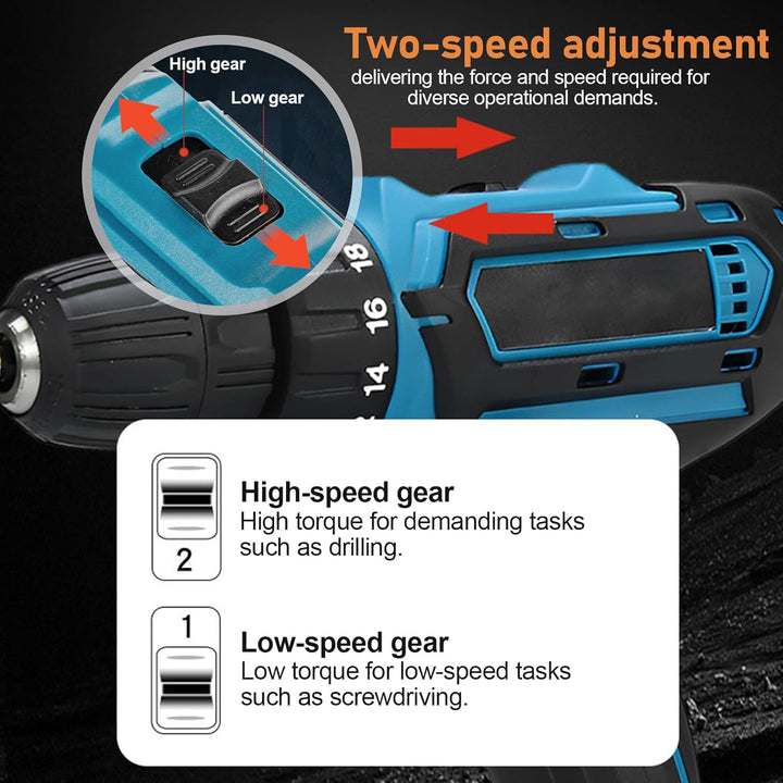 18V Akku Schlagbohrschrauber Set kompatibel mit Makita Akku, Akku Bohrmaschine mit 26tlg Zubehör Dri