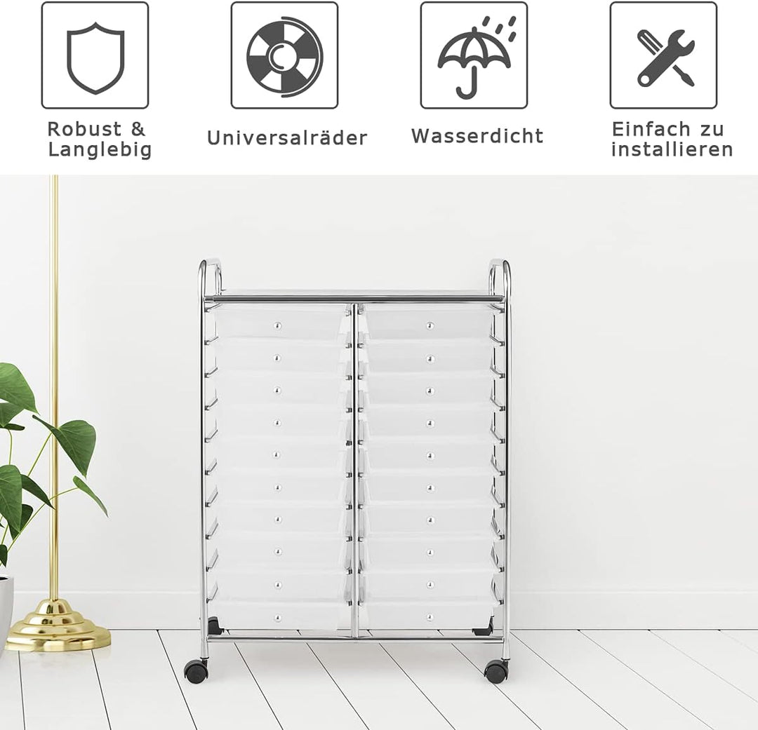 GOPLUS Rollwagen mit Schubladen, Badrollwagen mit 4 drehbare Rädern, Metallgestell, Wagen mit Rollen