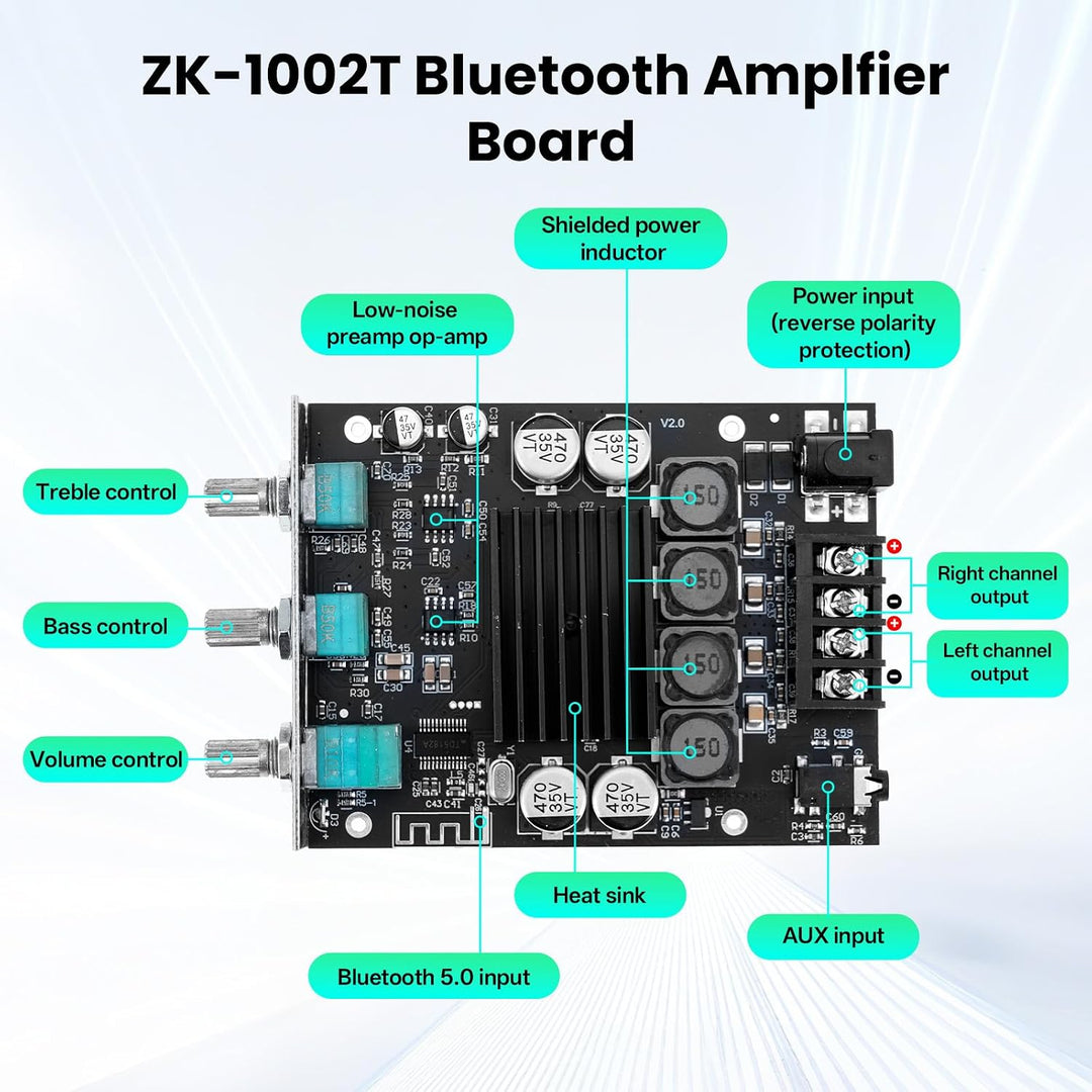 ZK-1002T HiFi Verstärker mit Bluetooth Mini Stereo-Audioverstärker 2.0 Kanal 100W+100W Stereo Mini v