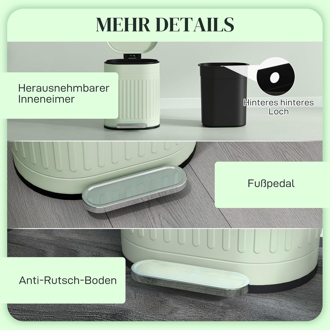 HOMCOM Mülleimer 20L mit Deckel und Fusspedal Grün 36,5 x 31,2 x 45 cm | Mit Deckel und Fusspedal, M