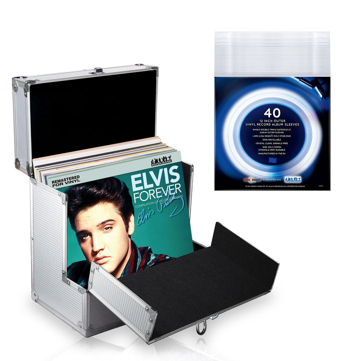 Retro Musique 12"-Aluminium-Schallplattenkoffer mit einzigartiger, aufklappbarer Frontklappe für bes