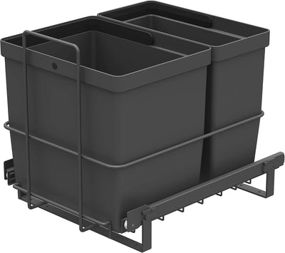 LM 64/2 Einbau Mülleimer ausziehbar mit 2 Abfalleimer (1x11L, 1x16L) Korbauszug anthrazit 32,8x43,3x