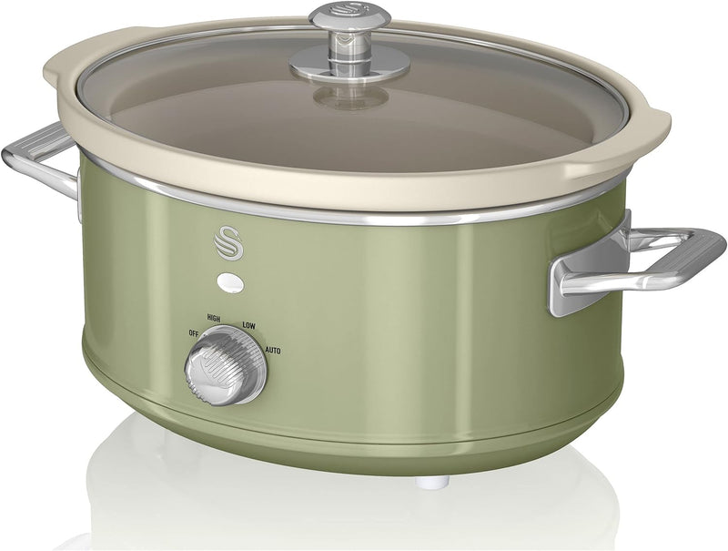 Swan Retro SF17021GNEU Slow Cooker 3,5L Abnehmbarer Kochbehälter, PFOA- und PTFE-freier Keramischer