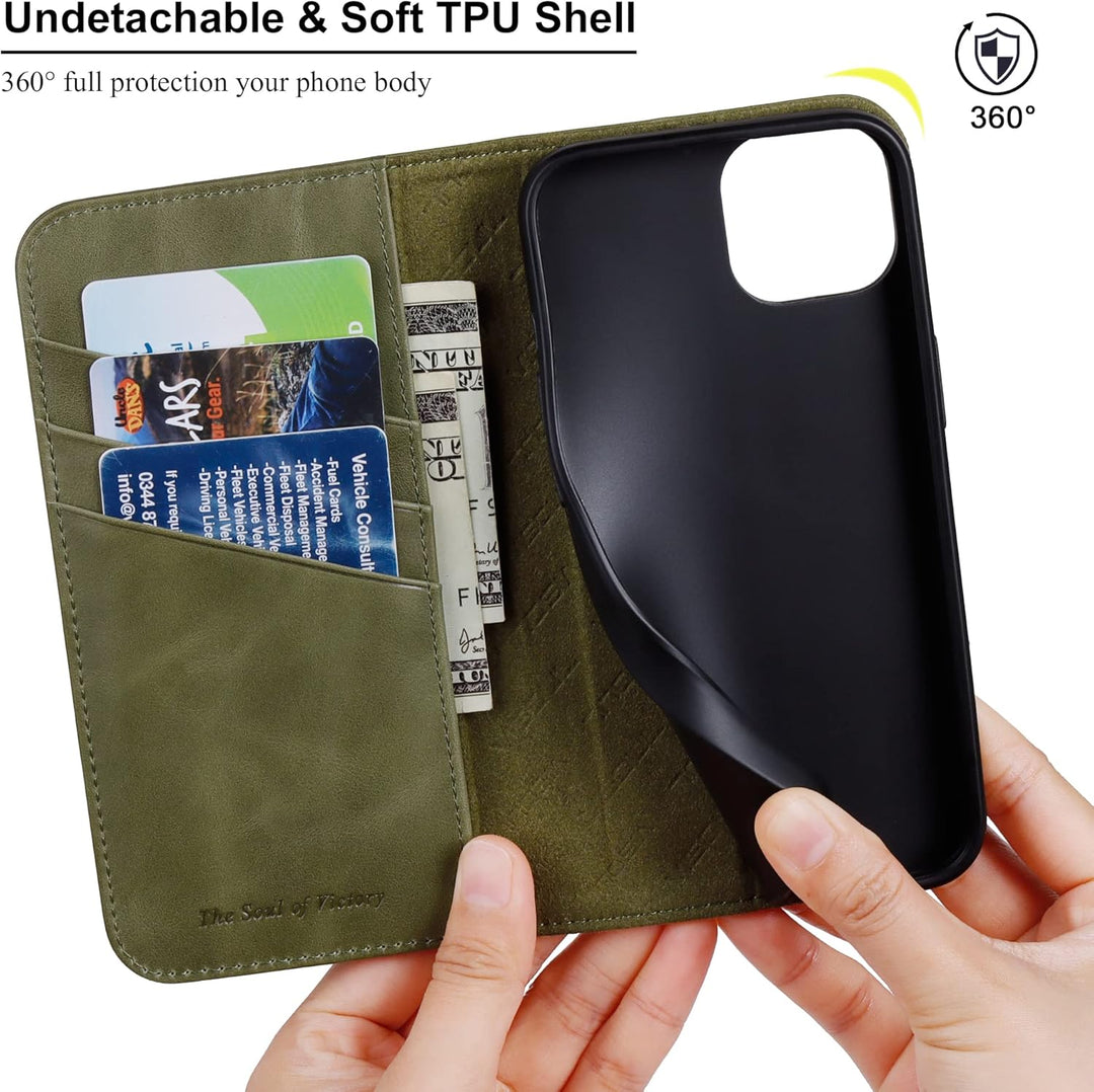 VISOUL Hülle für iPhone 15, Schutzhülle [Echt Leder] [Schützt vor Stoss] [Kartenfach] [Magnetverschl